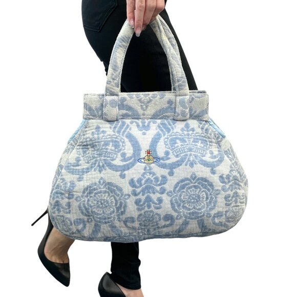 Vivienne Westwood Vintage Orb Logo Terry Cloth Tote Bag Blue Cotton [106235] - Picture 3 of 15
